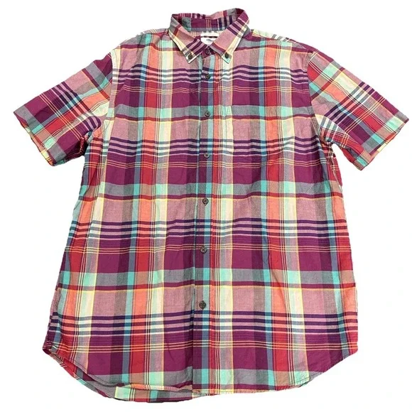 Preppy Colorful Madras Button Down Shirt Mens Large Slim Fit Colorful Old Navy - Picture 7 of 7